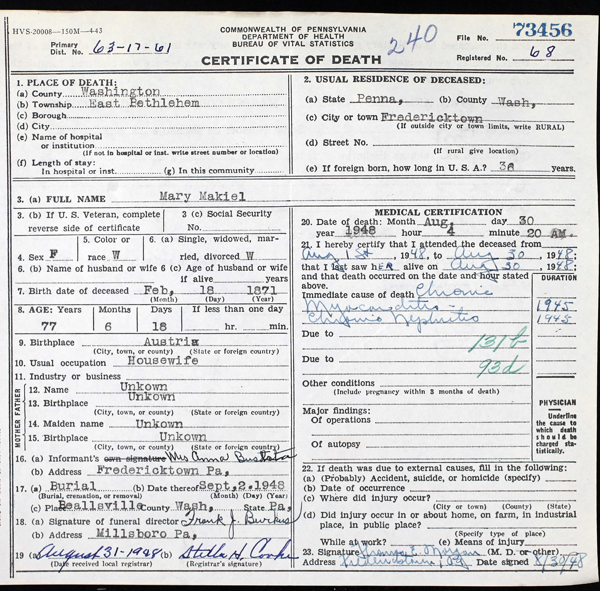 death certificate
